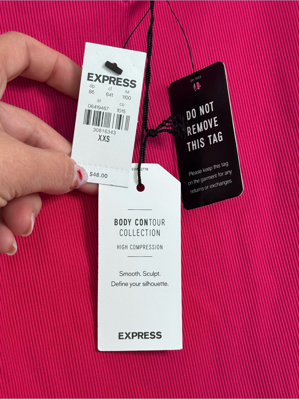 NWT Express Body Contour High Compression Pink Ribbed V-Neck One-Piece Bodysuit - Picture 2 of 6